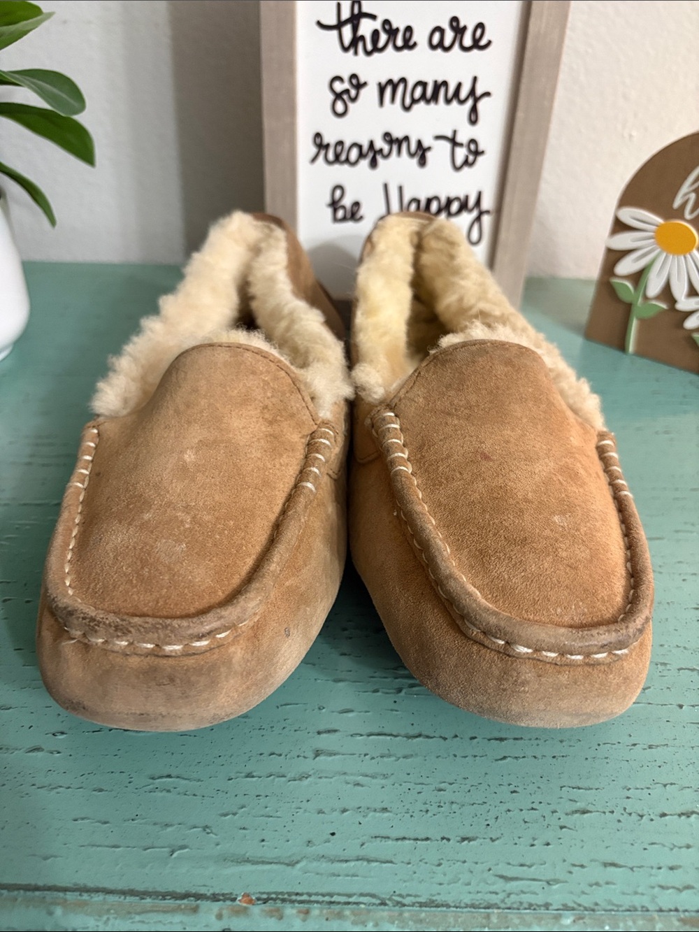 UGG Chestnut Suede Shearling-Lined Slippers